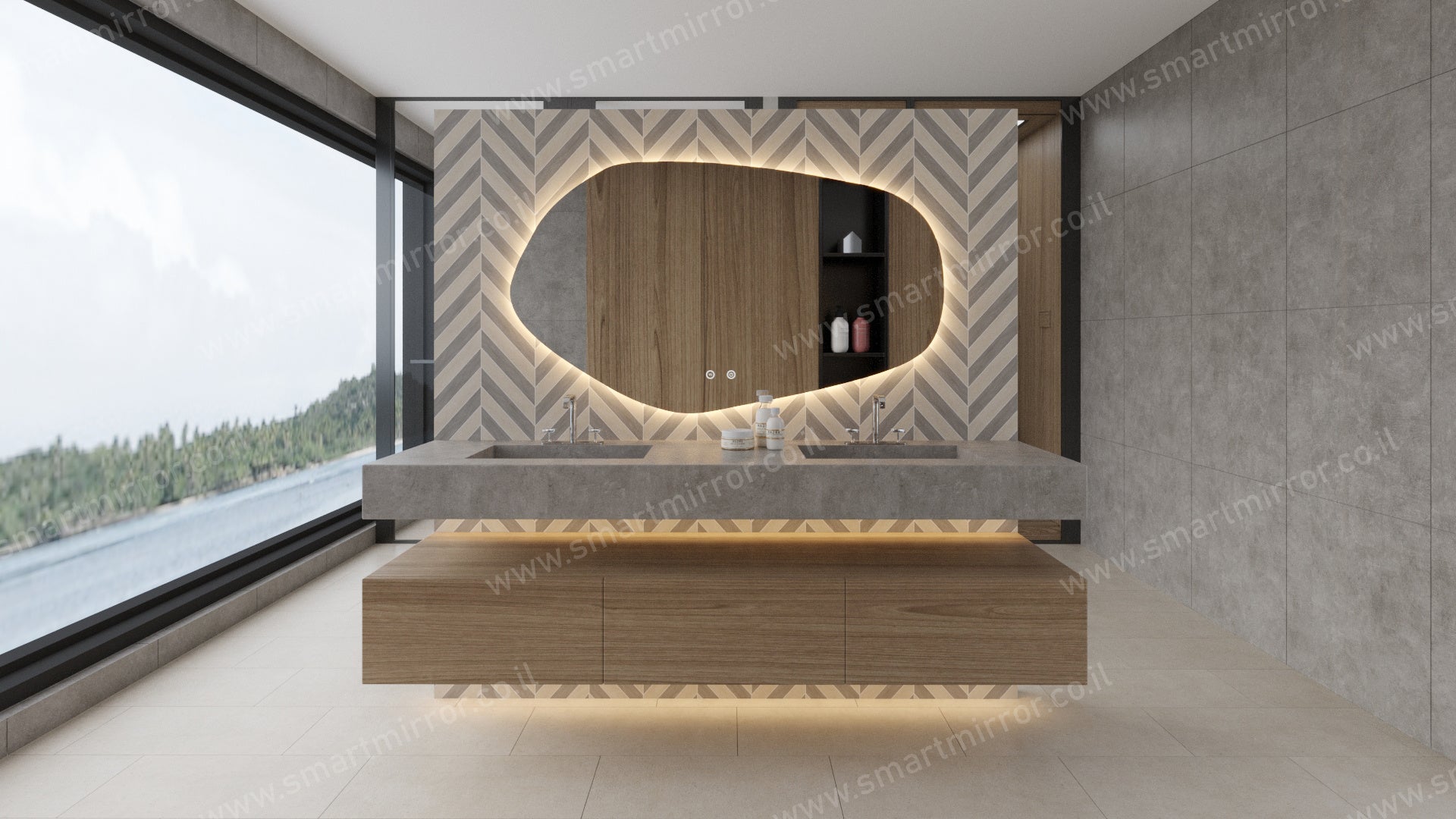 מראה סלע דגם סטון עם תאורת LED אחורית