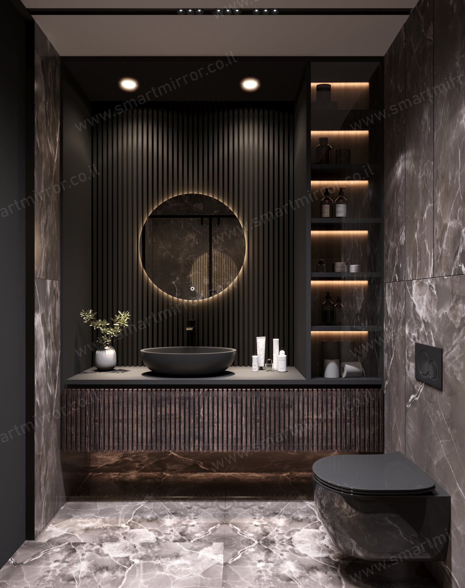 מראה עגולה עם תאורת LED אחורית ,ללא מסגרת