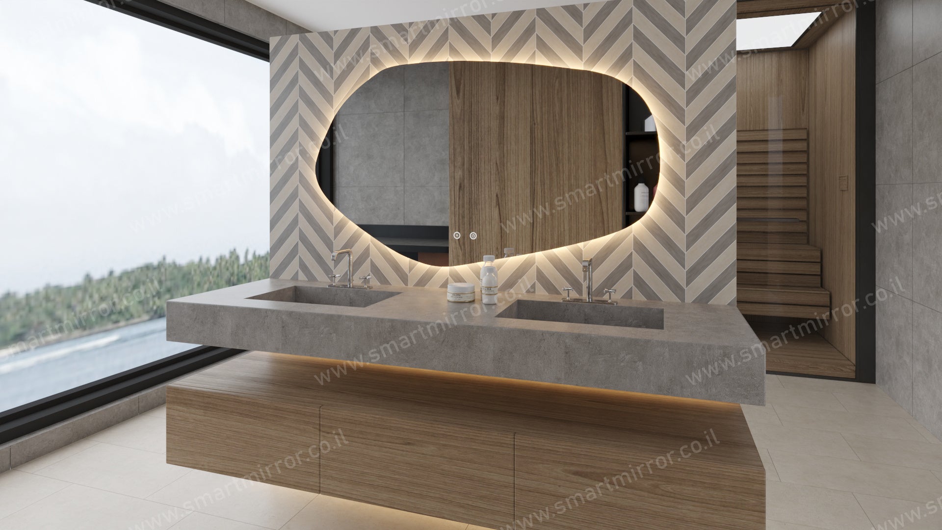 מראה סלע דגם סטון עם תאורת LED אחורית