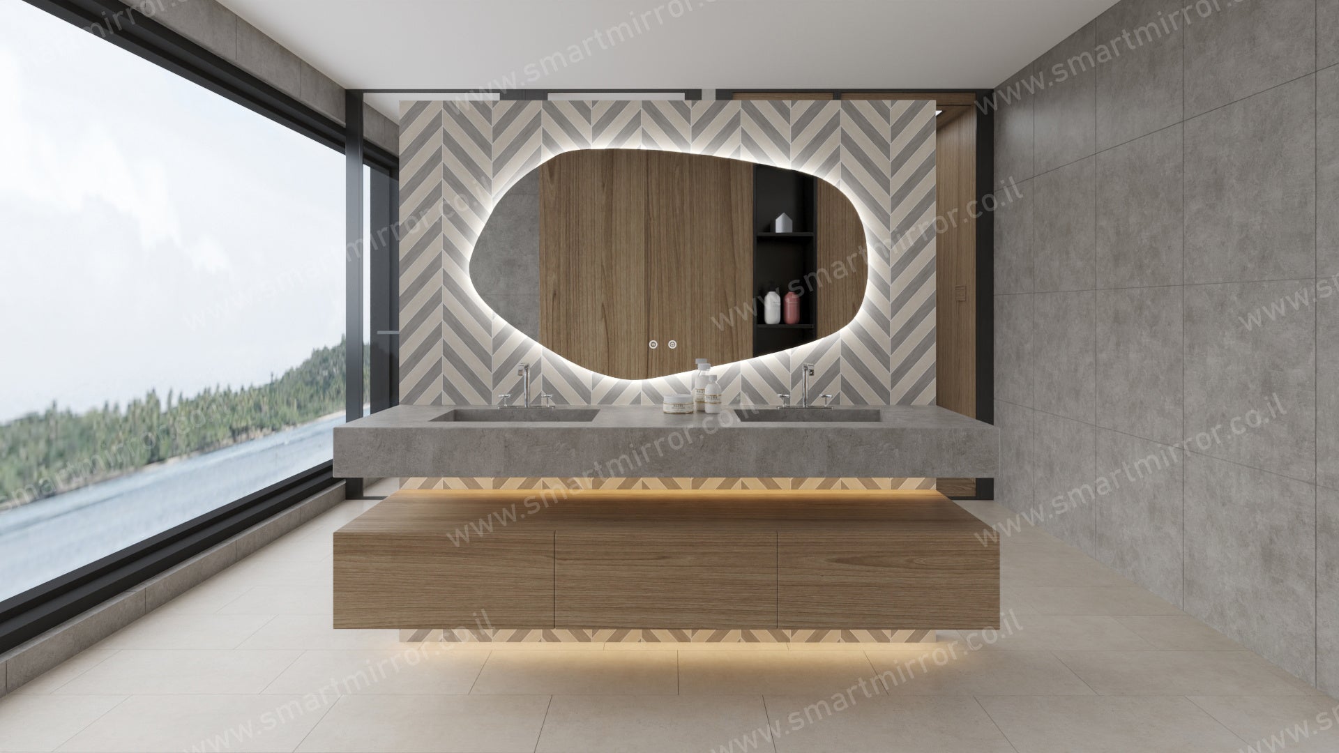 מראה סלע דגם סטון עם תאורת LED אחורית