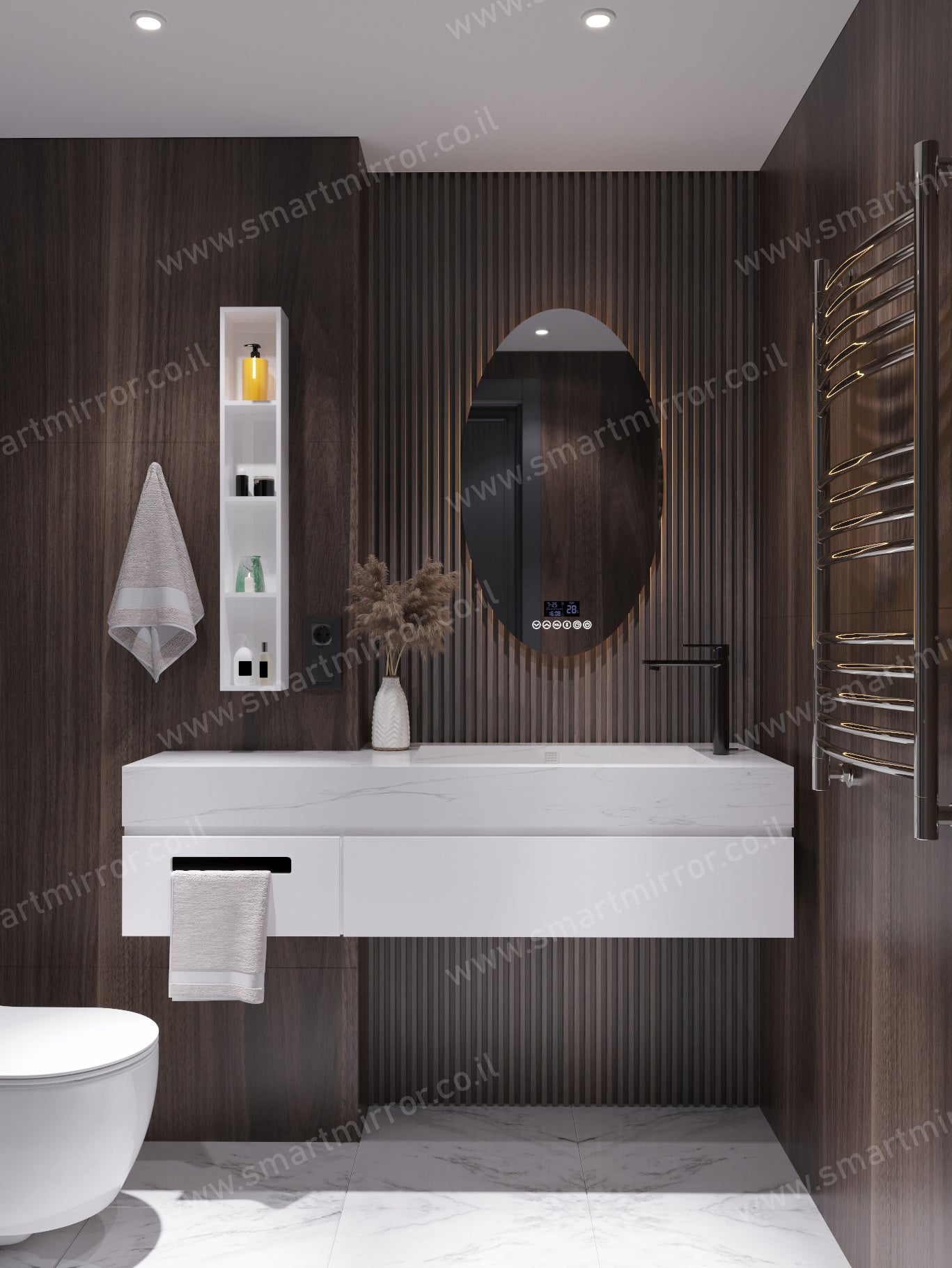 מראה אליפטית עם תאורת LED אחורית