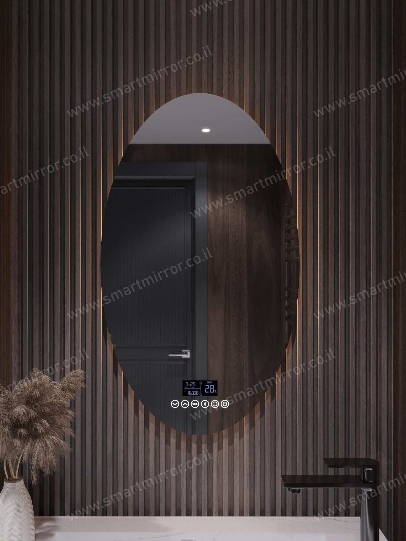 מראה אליפטית עם תאורת LED אחורית