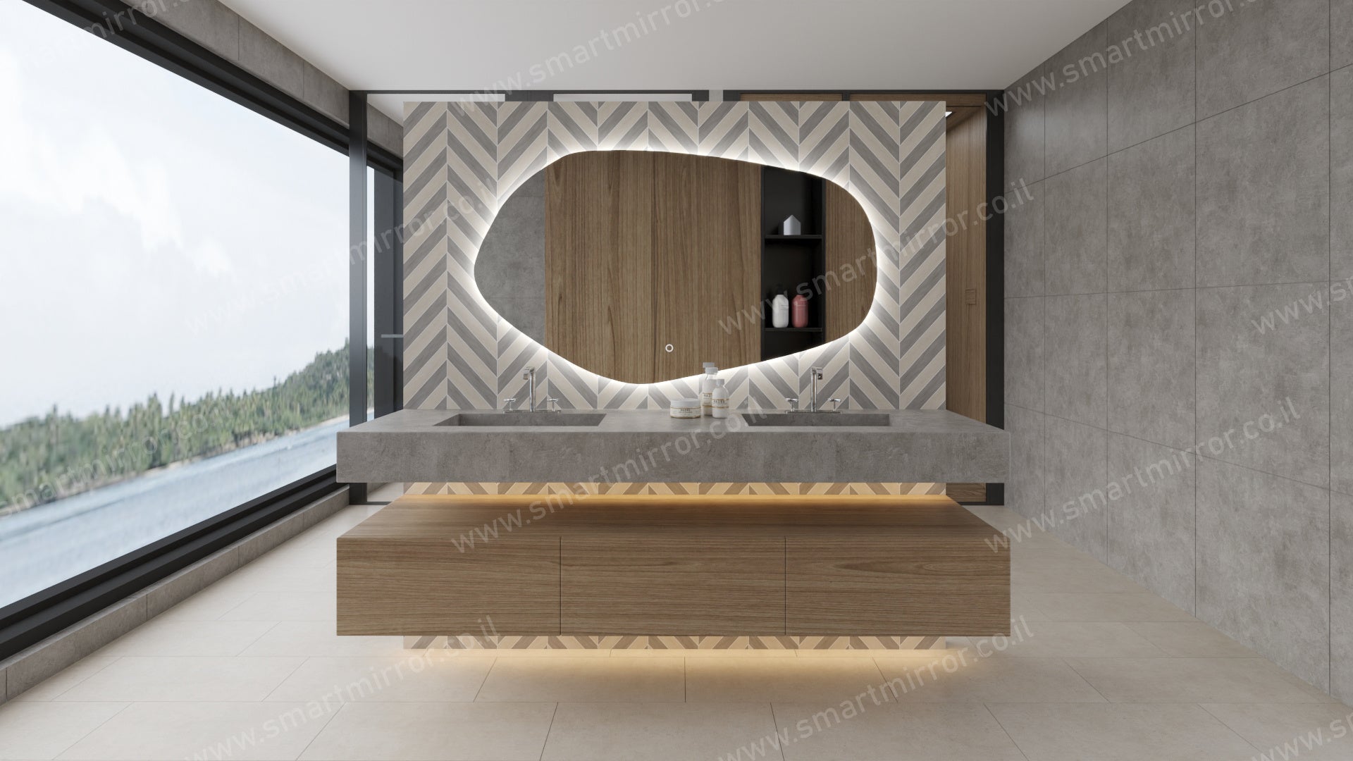 מראה סלע דגם סטון עם תאורת LED אחורית