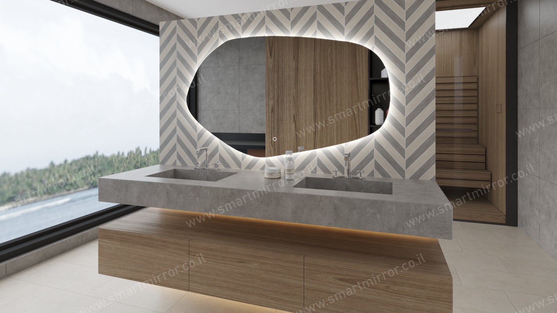 מראה סלע דגם סטון עם תאורת LED אחורית