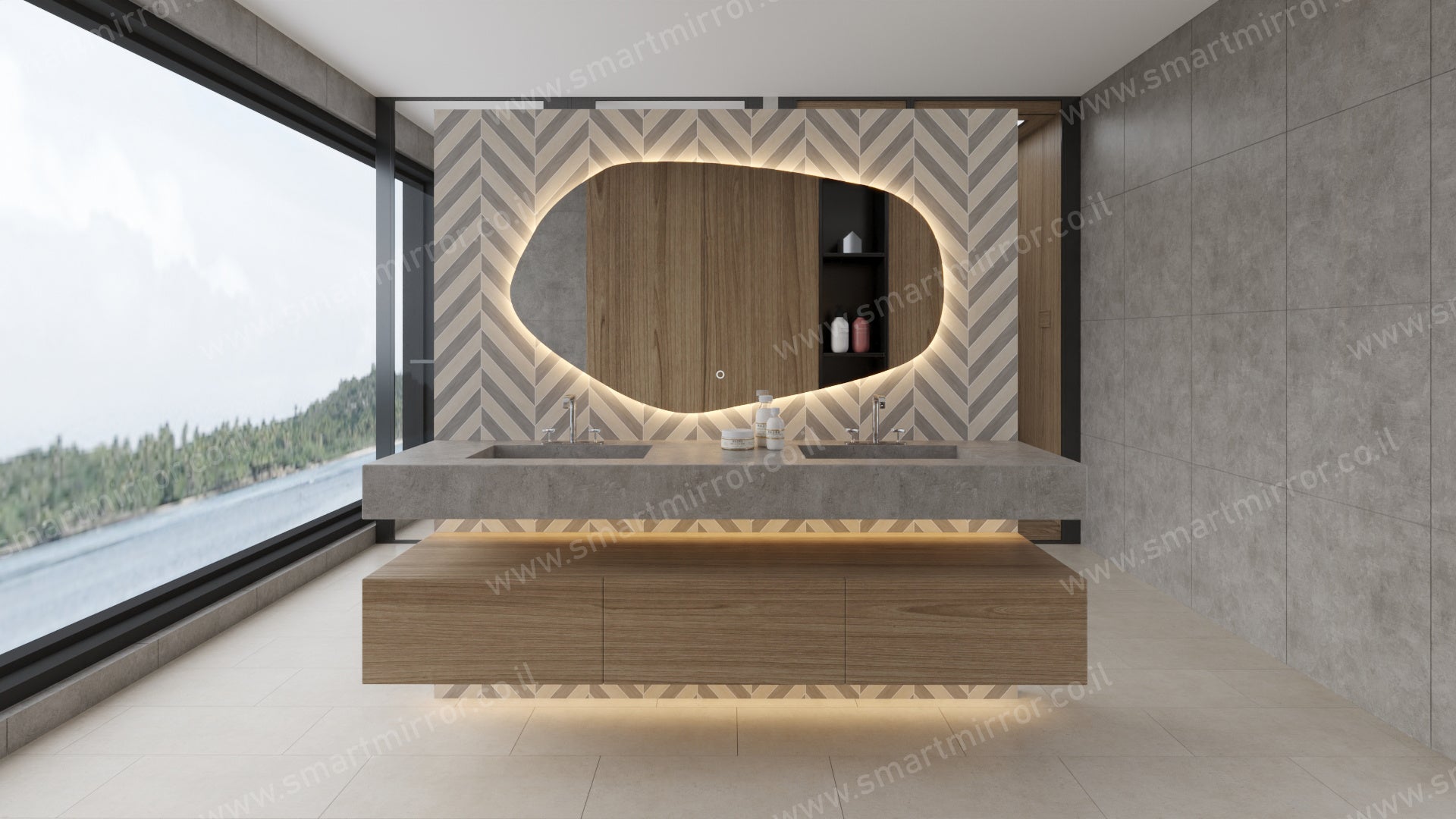 מראה סלע דגם סטון עם תאורת LED אחורית