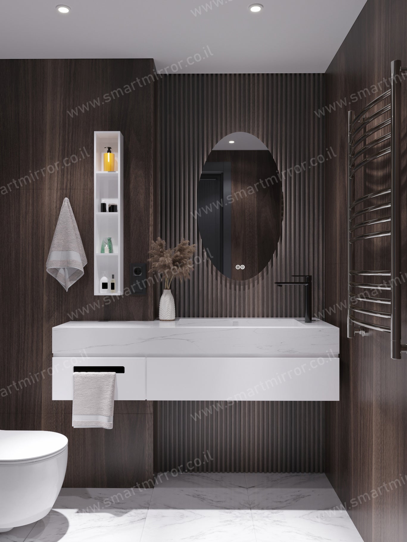 מראה אליפטית עם תאורת LED אחורית