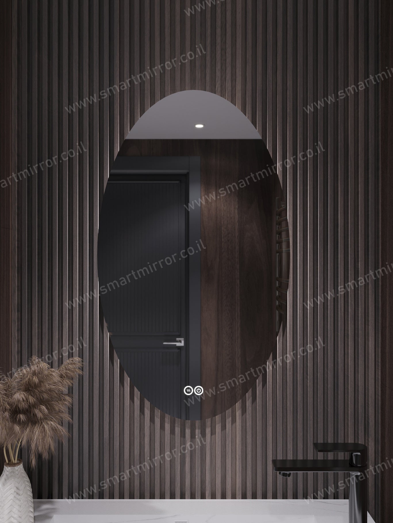 מראה אליפטית עם תאורת LED אחורית