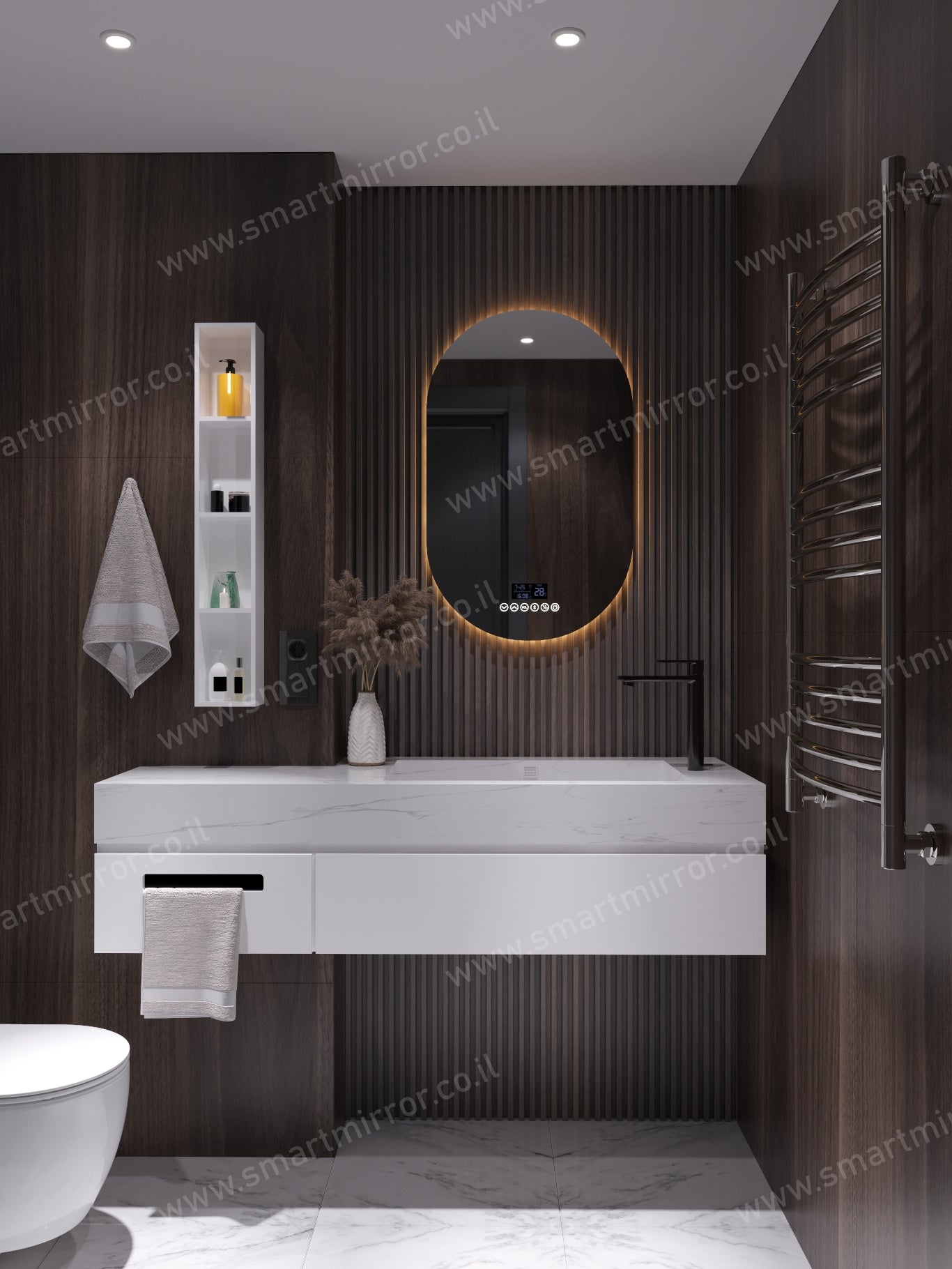 מראה אובלית עם תאורת LED אחורית