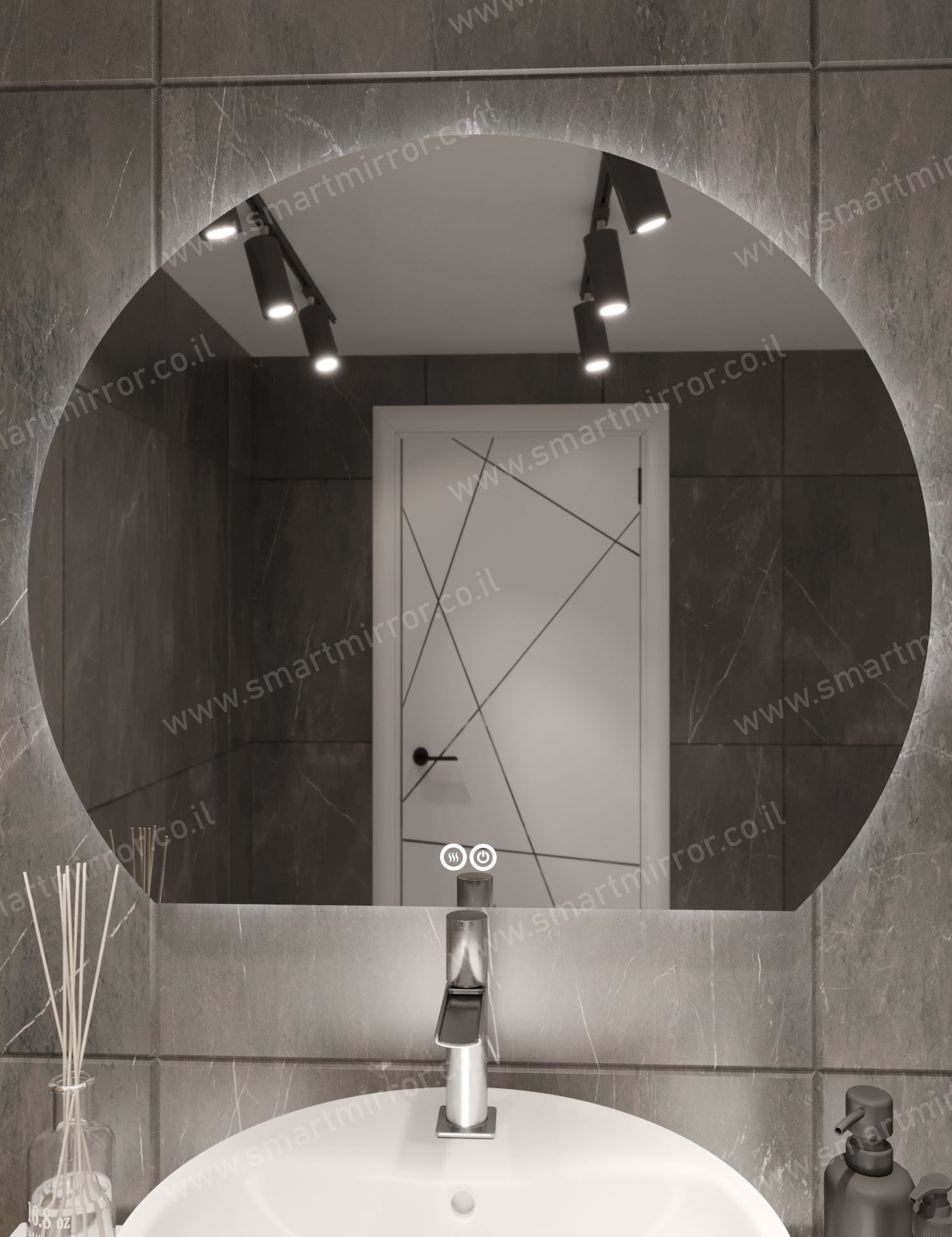 מראה 3/4 עגולה עם תאורת LED אחורית ,ללא מסגרת