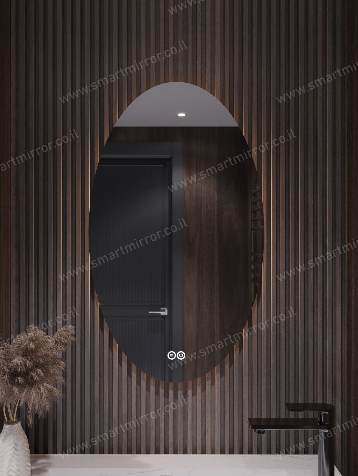 מראה אליפטית עם תאורת LED אחורית