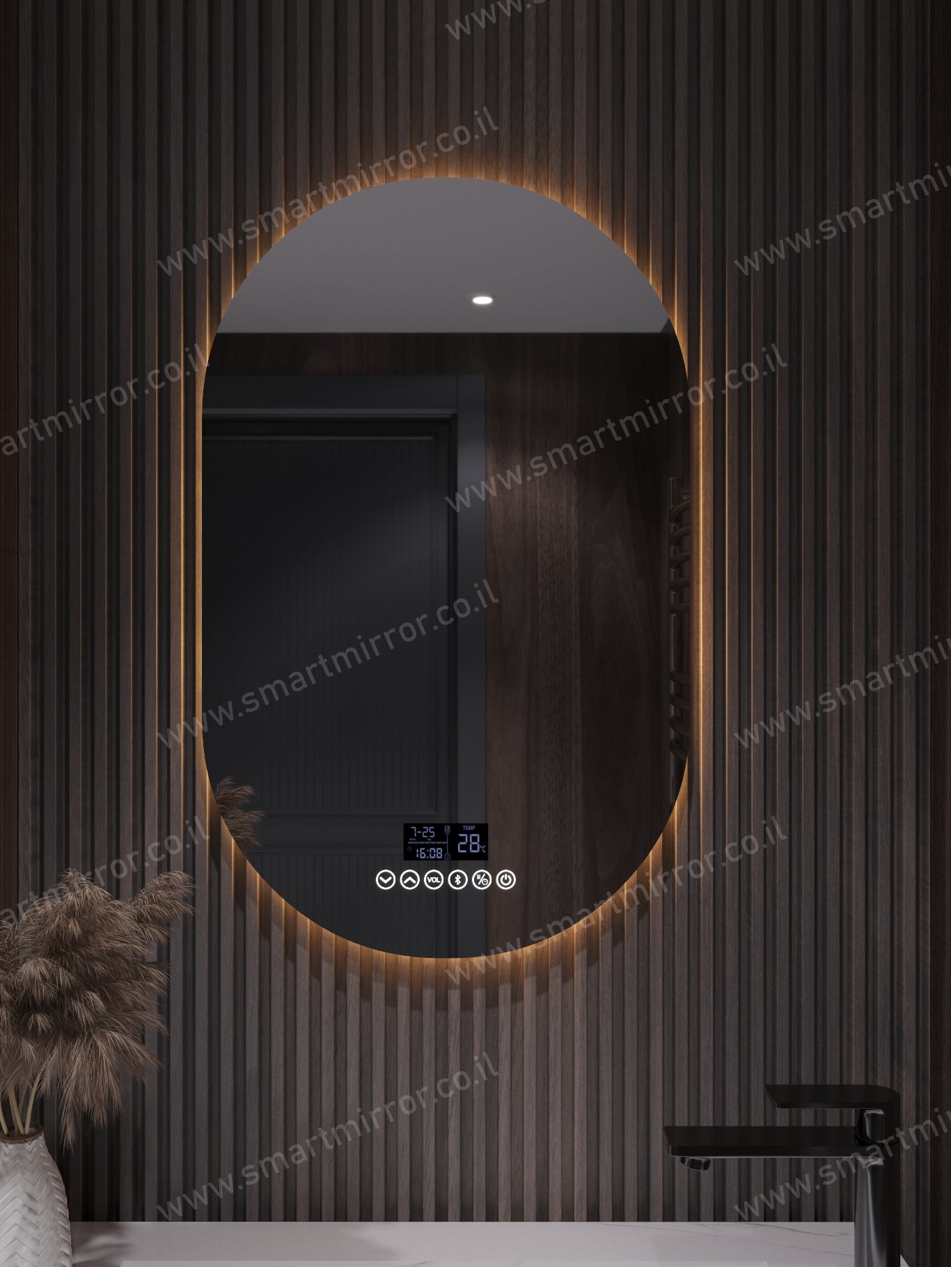 מראה אובלית עם תאורת LED אחורית