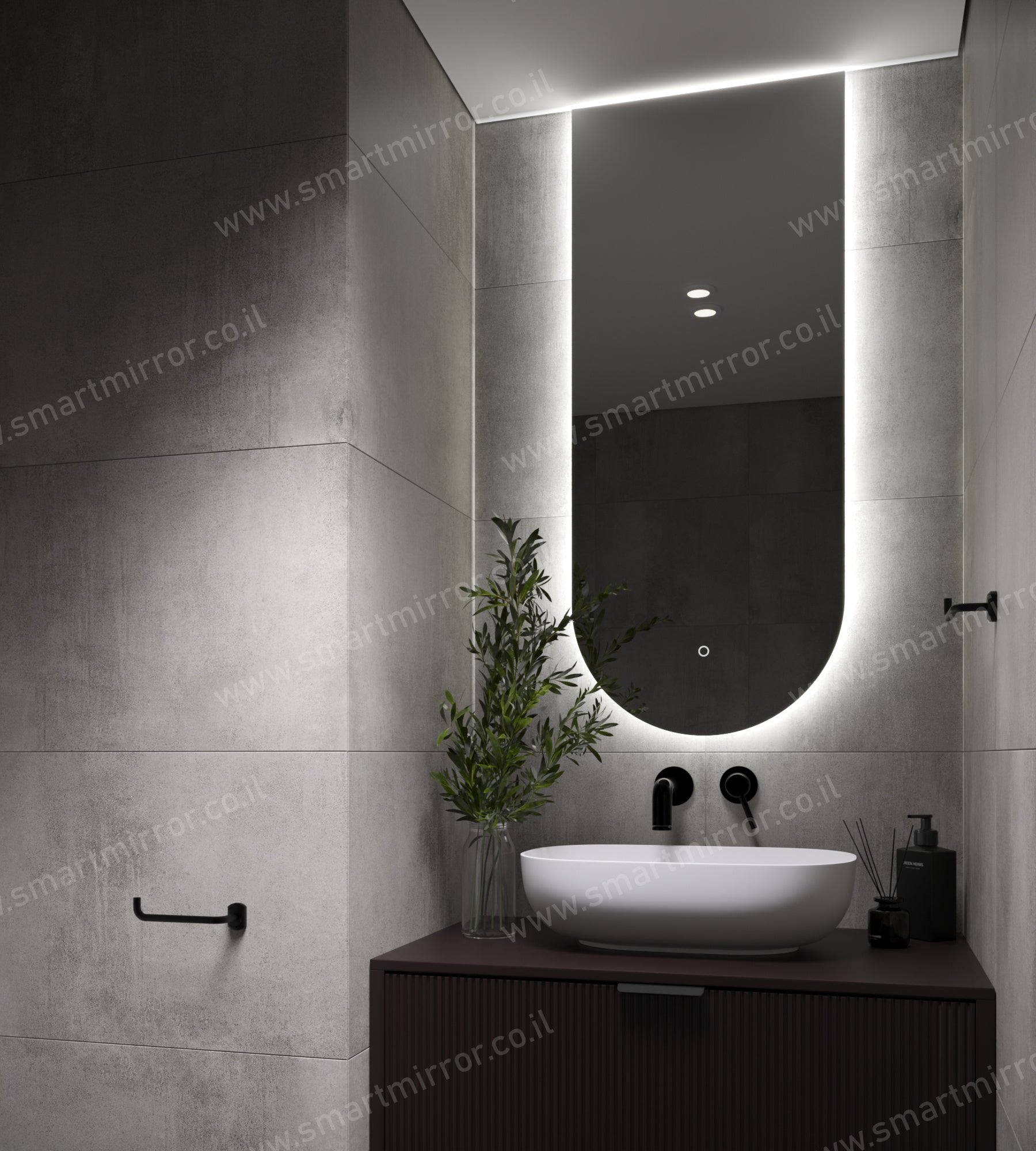 מראה חצי אובלית הפוכה עם תאורת LED אחורית