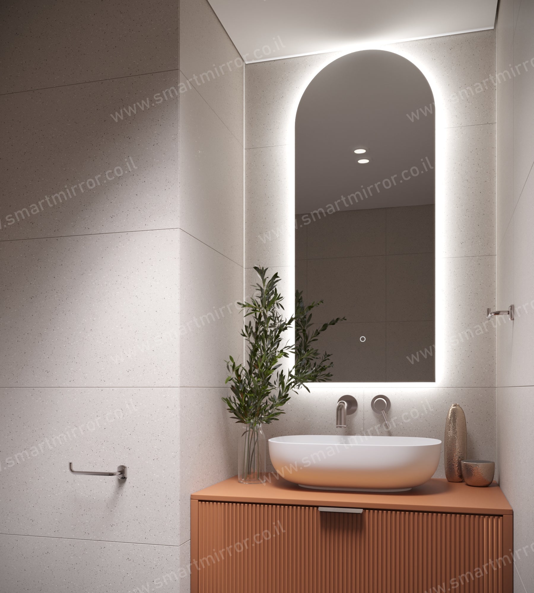 מראה חצי אובלית עם תאורת LED אחורית