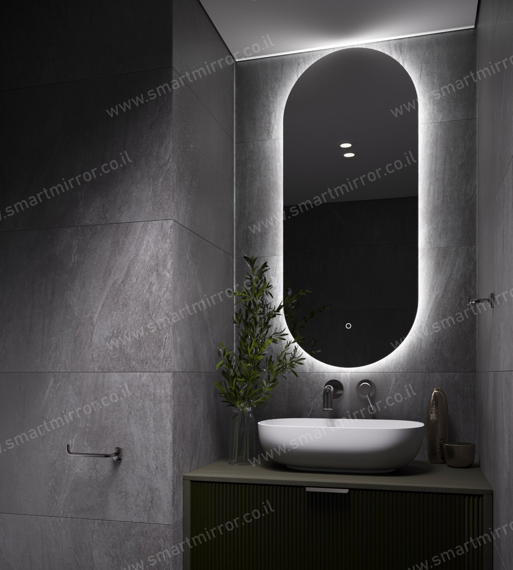 מראה אובלית עם תאורת LED אחורית