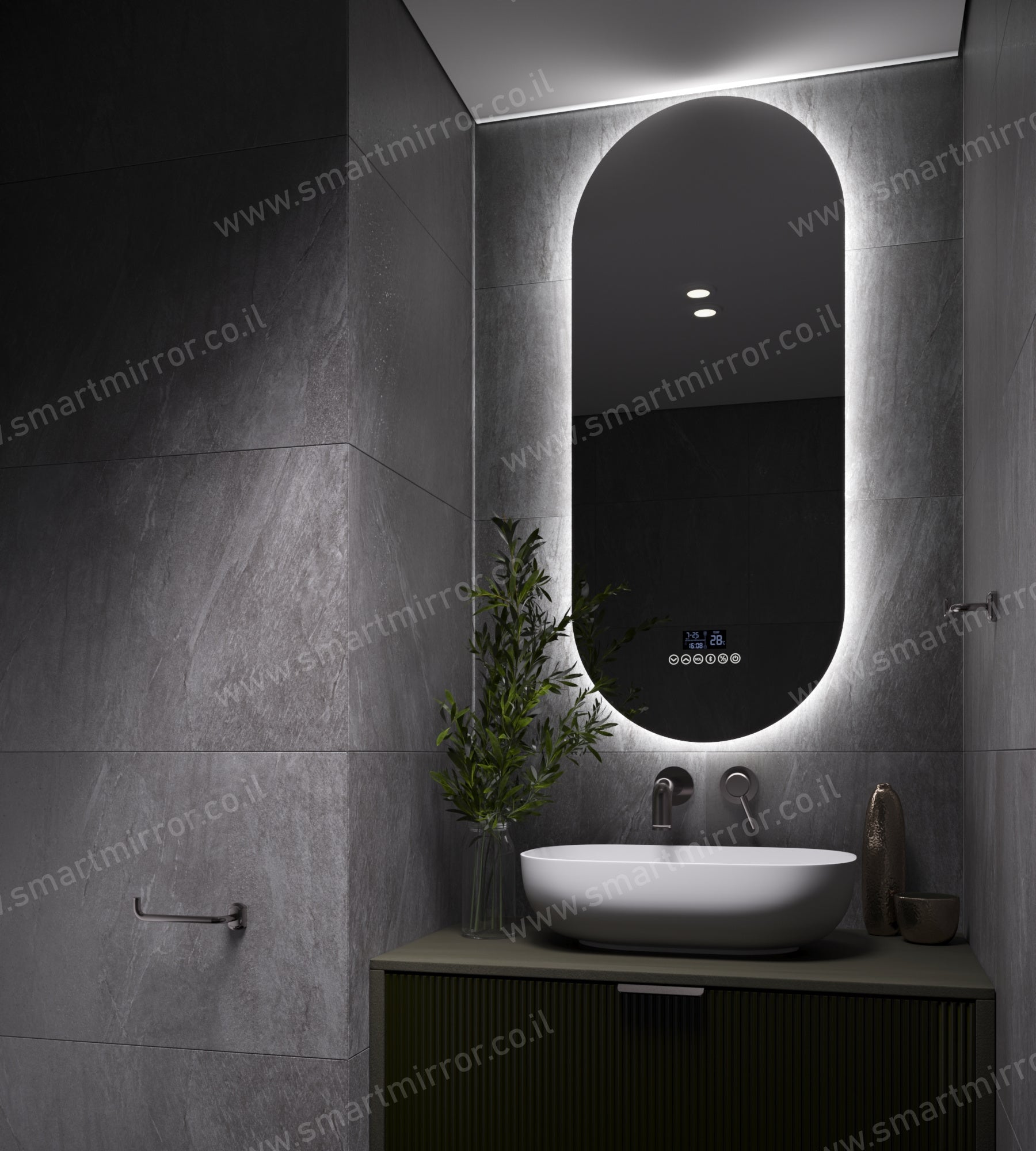 מראה אובלית עם תאורת LED אחורית