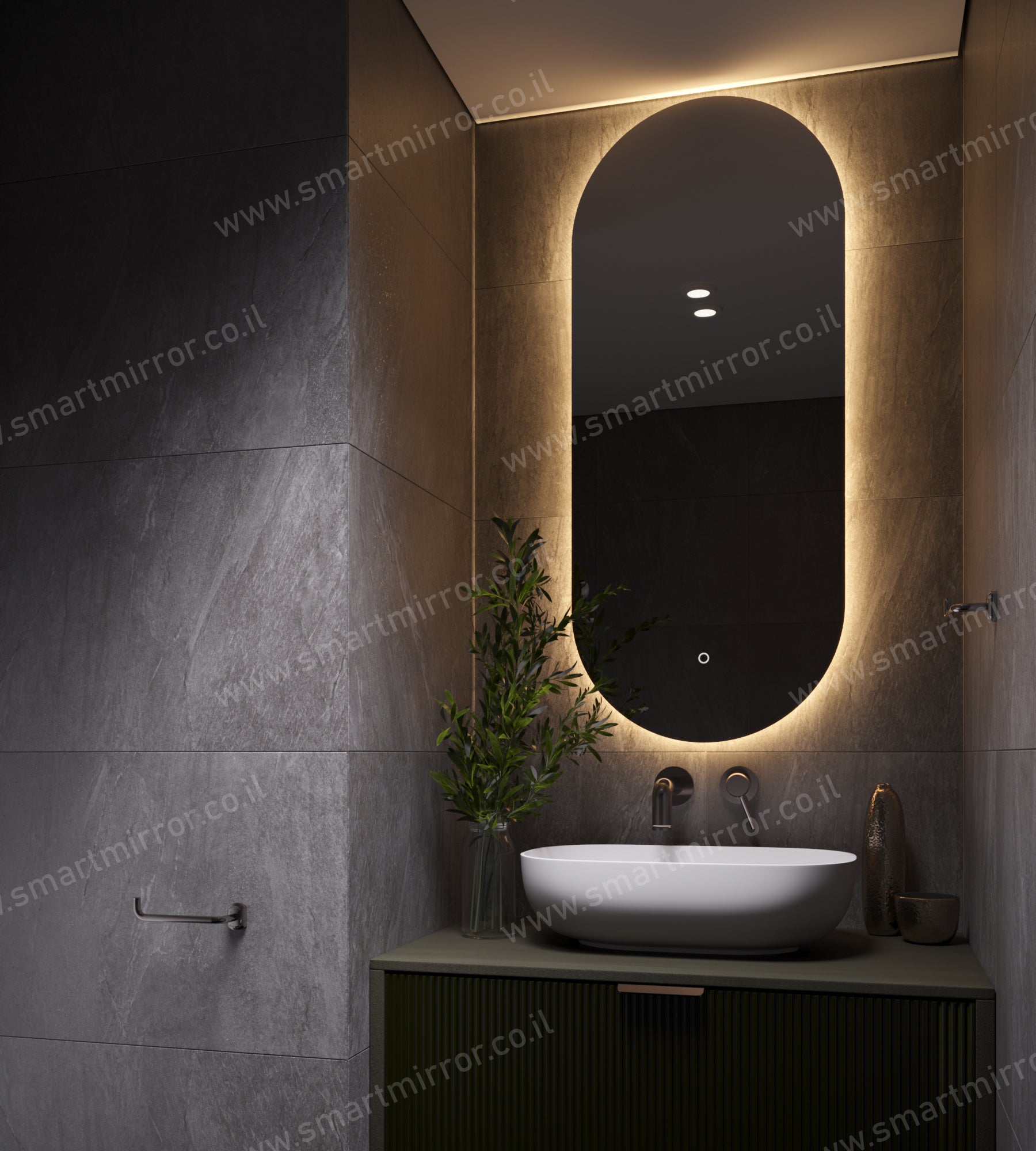 מראה אובלית עם תאורת LED אחורית