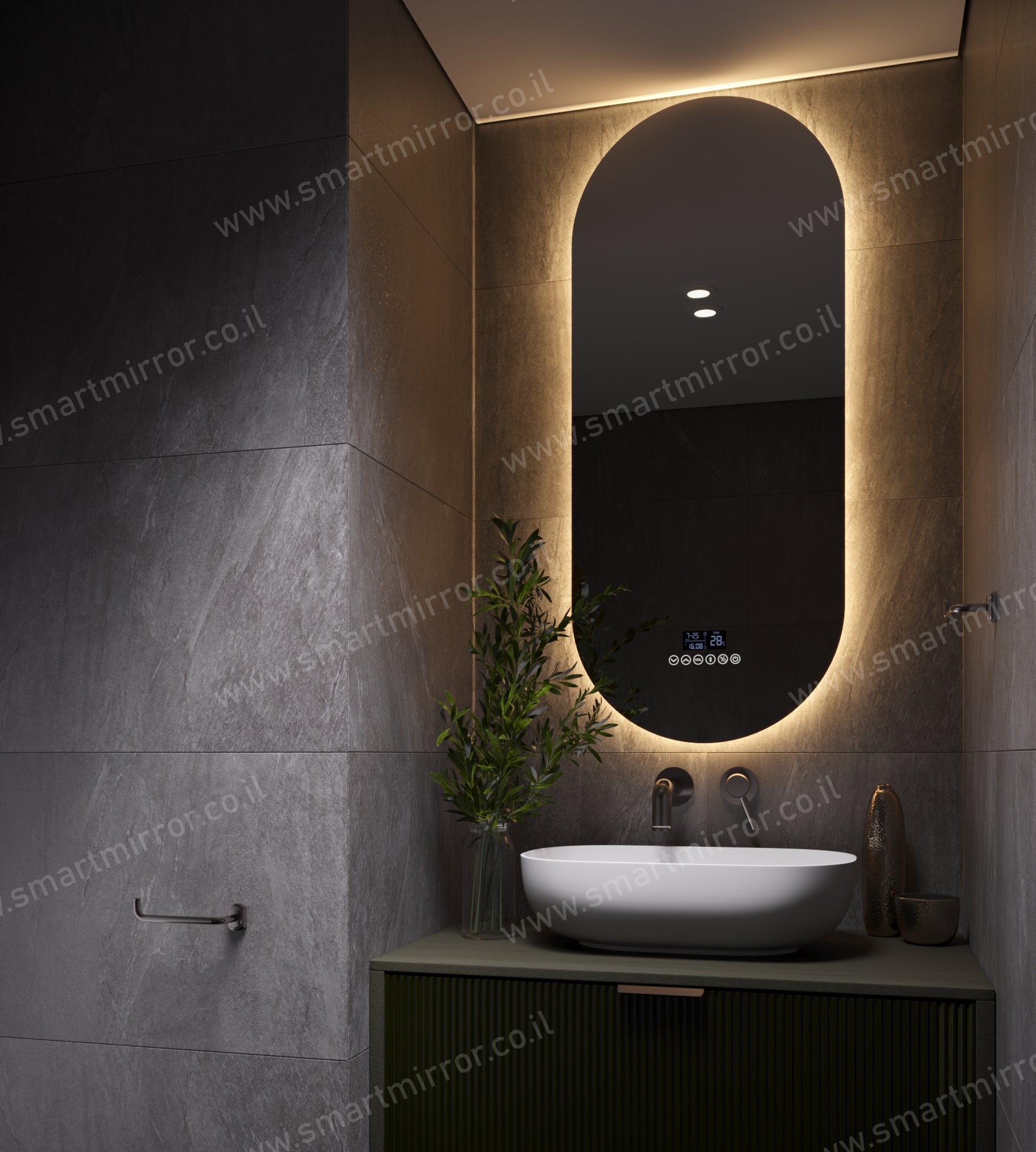 מראה אובלית עם תאורת LED אחורית