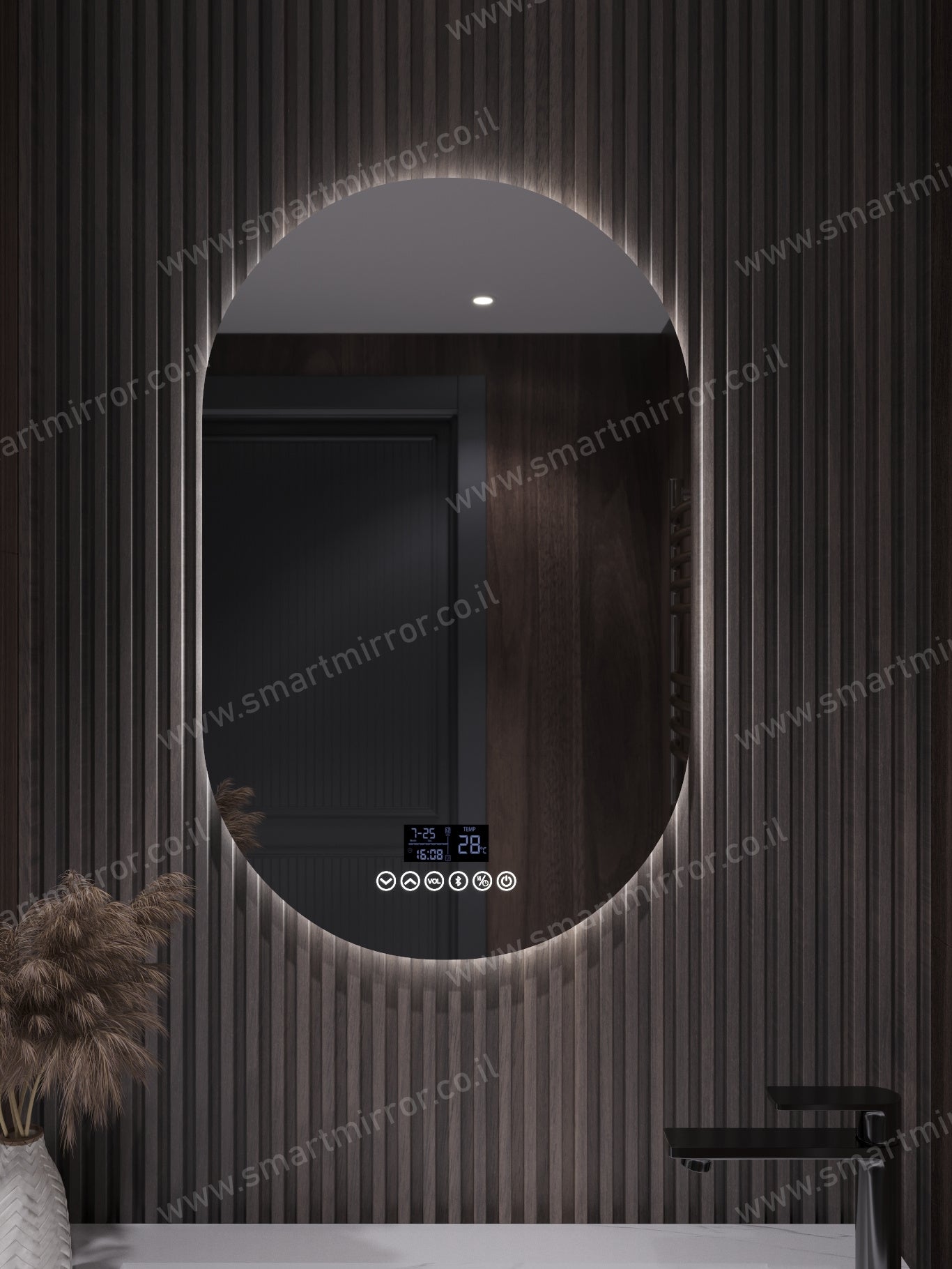 מראה אובלית עם תאורת LED אחורית