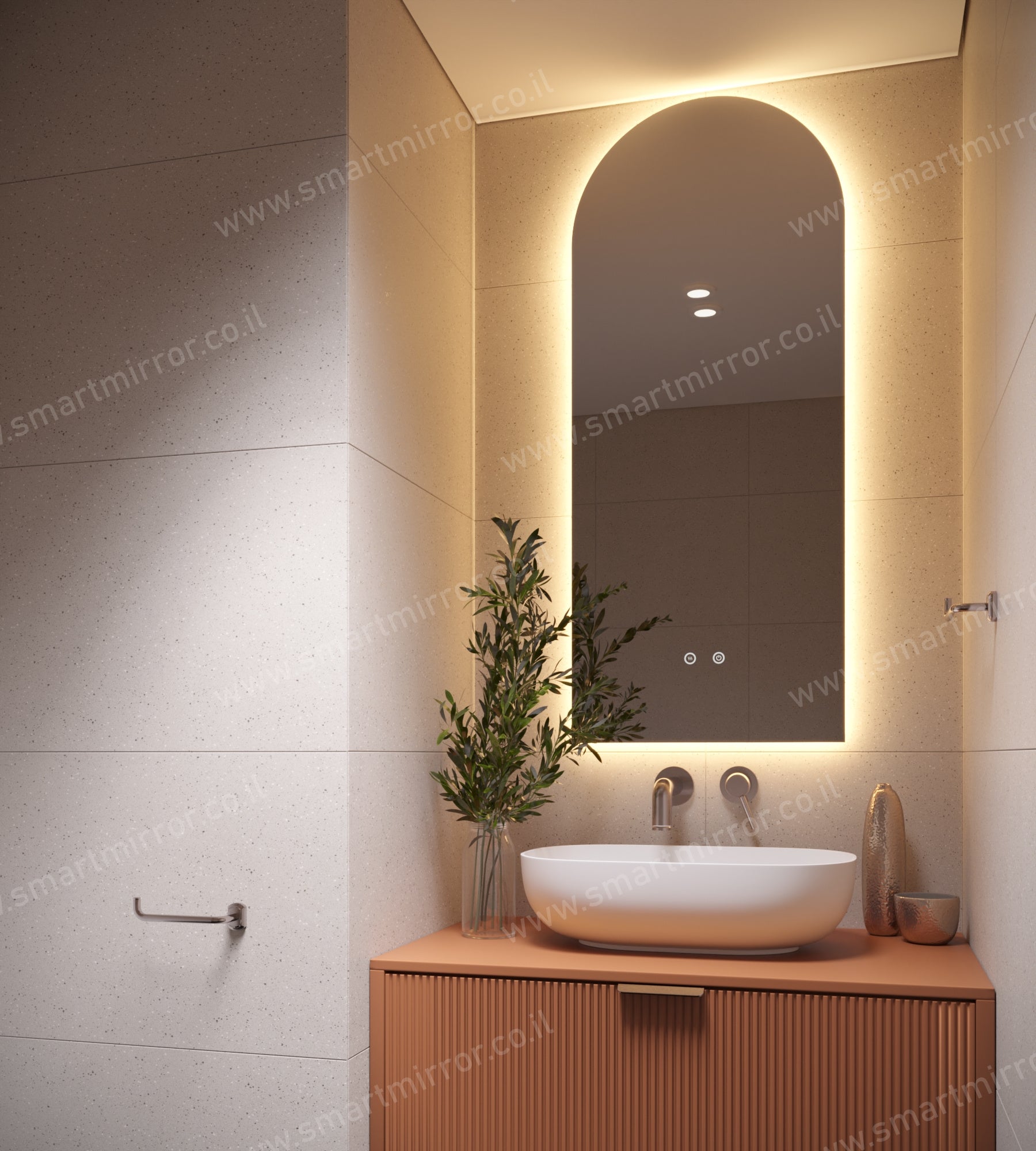 מראה חצי אובלית עם תאורת LED אחורית