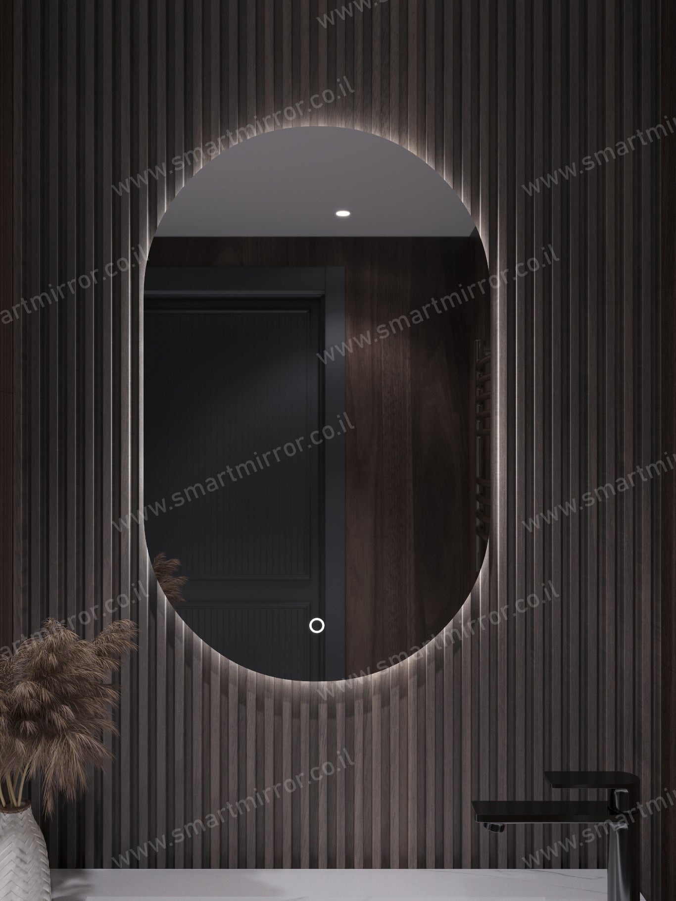 מראה אובלית עם תאורת LED אחורית