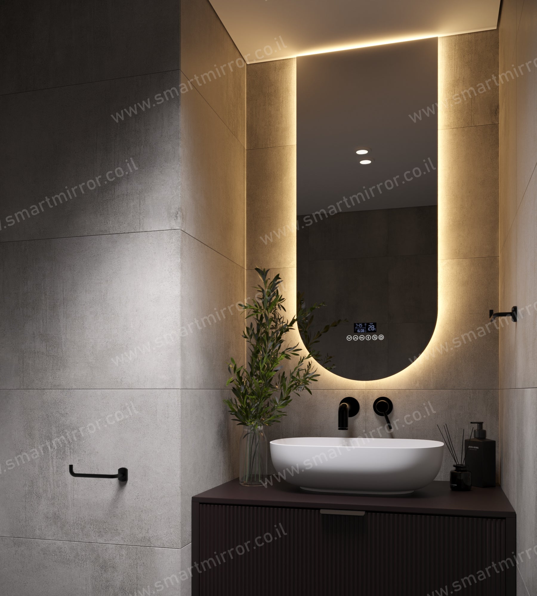 מראה חצי אובלית הפוכה עם תאורת LED אחורית