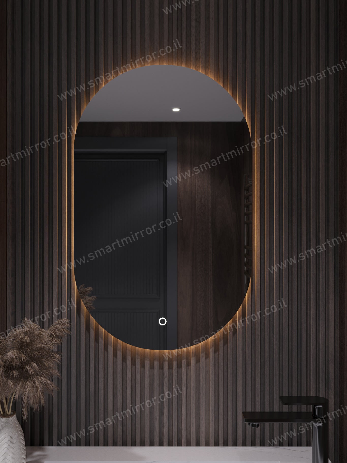 מראה אובלית עם תאורת LED אחורית