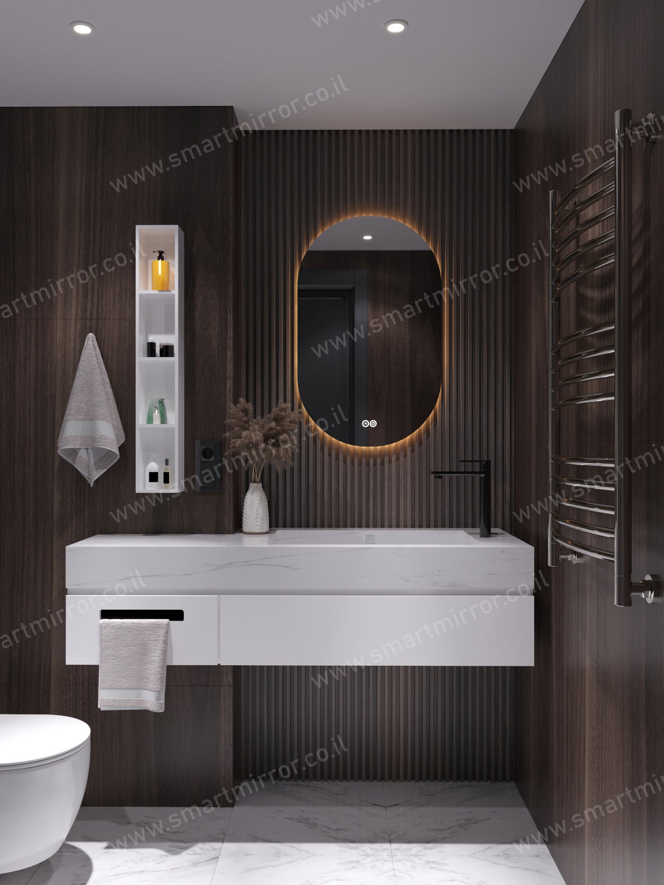 מראה אובלית עם תאורת LED אחורית