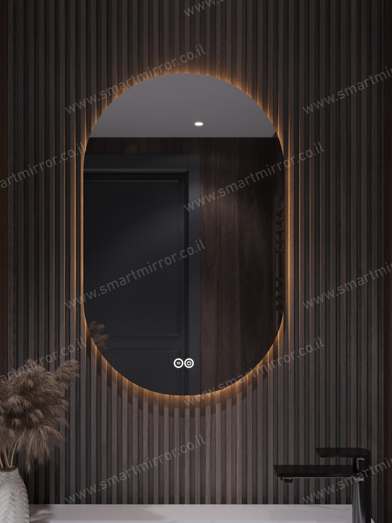 מראה אובלית עם תאורת LED אחורית