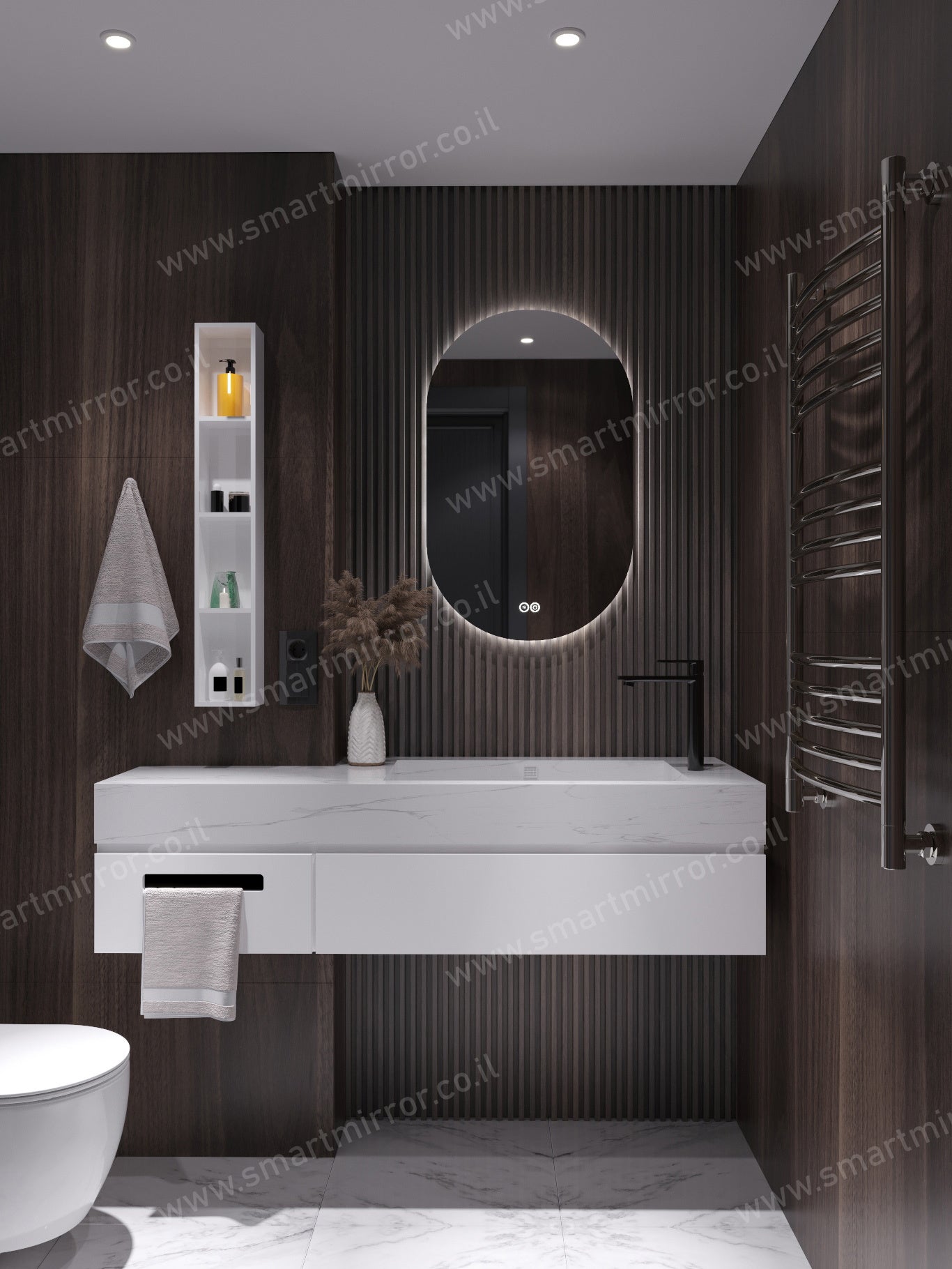 מראה אובלית עם תאורת LED אחורית