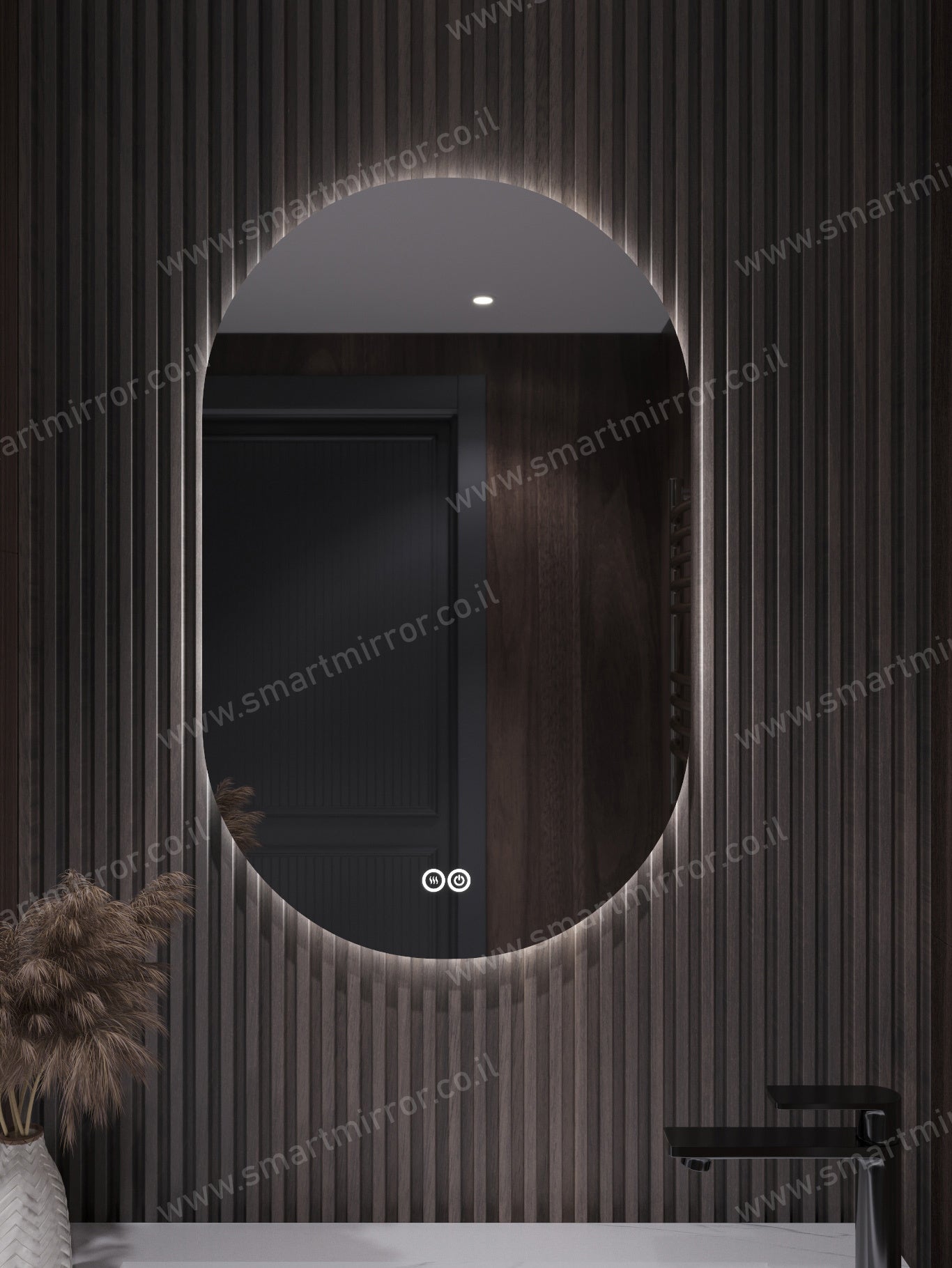 מראה אובלית עם תאורת LED אחורית