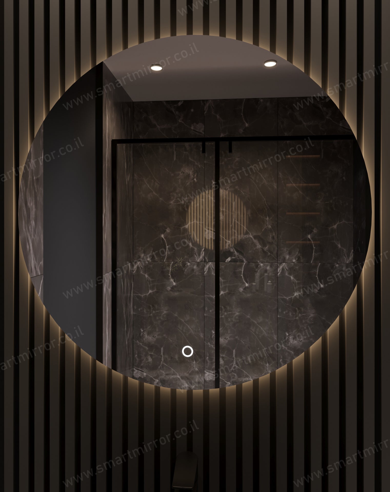 מראה עגולה עם תאורת LED אחורית ,ללא מסגרת