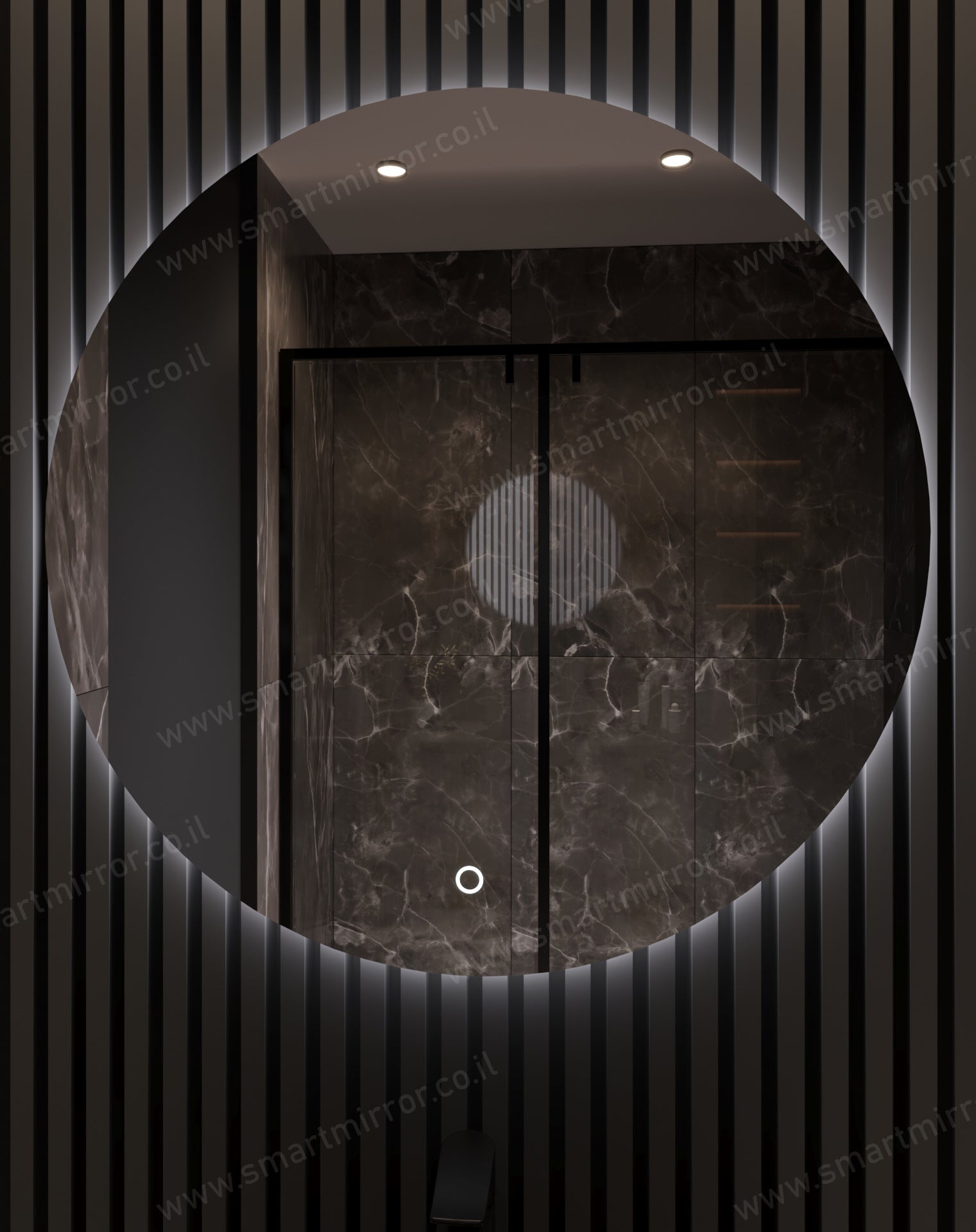 מראה עגולה עם תאורת LED אחורית ,ללא מסגרת