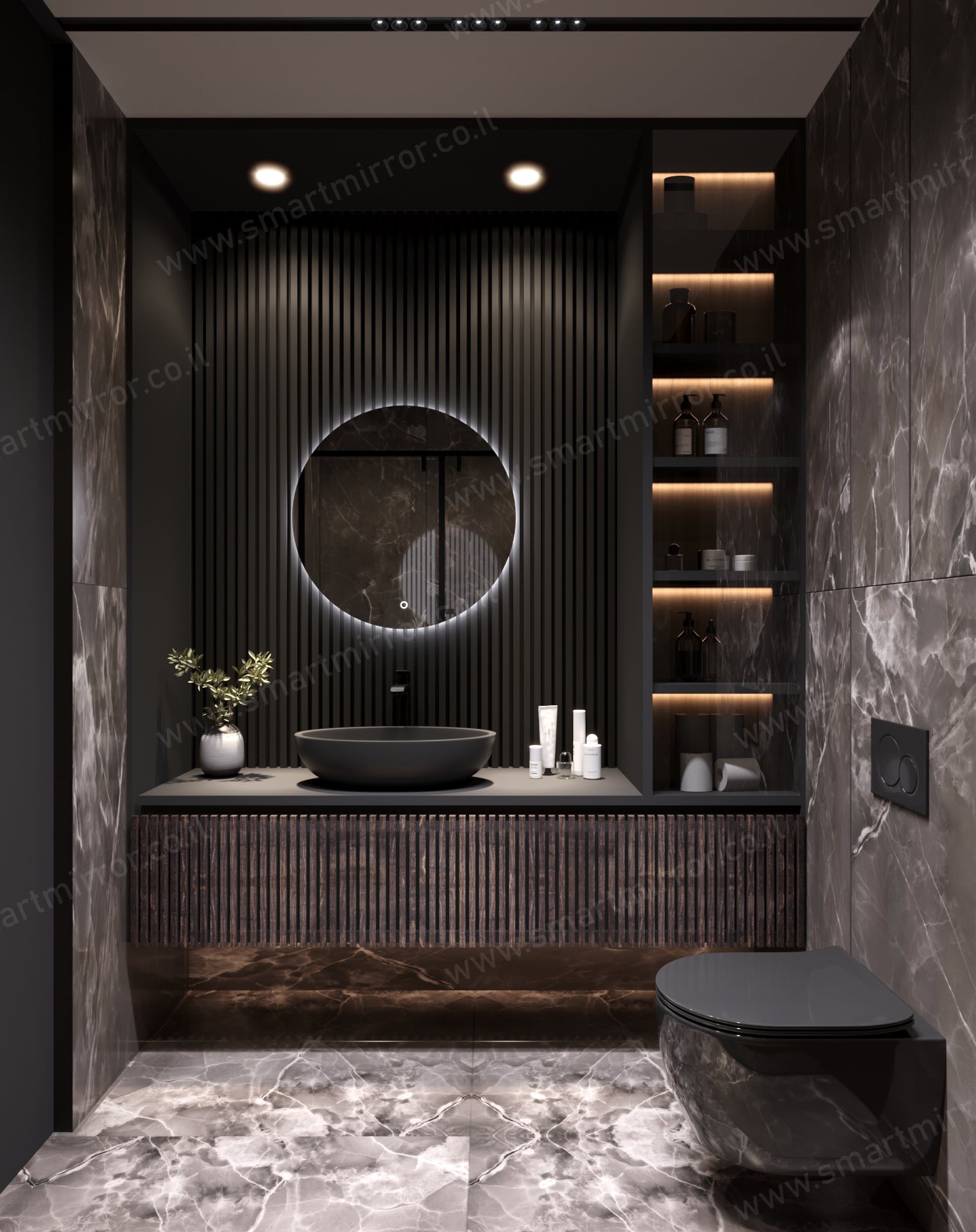 מראה עגולה עם תאורת LED אחורית ,ללא מסגרת