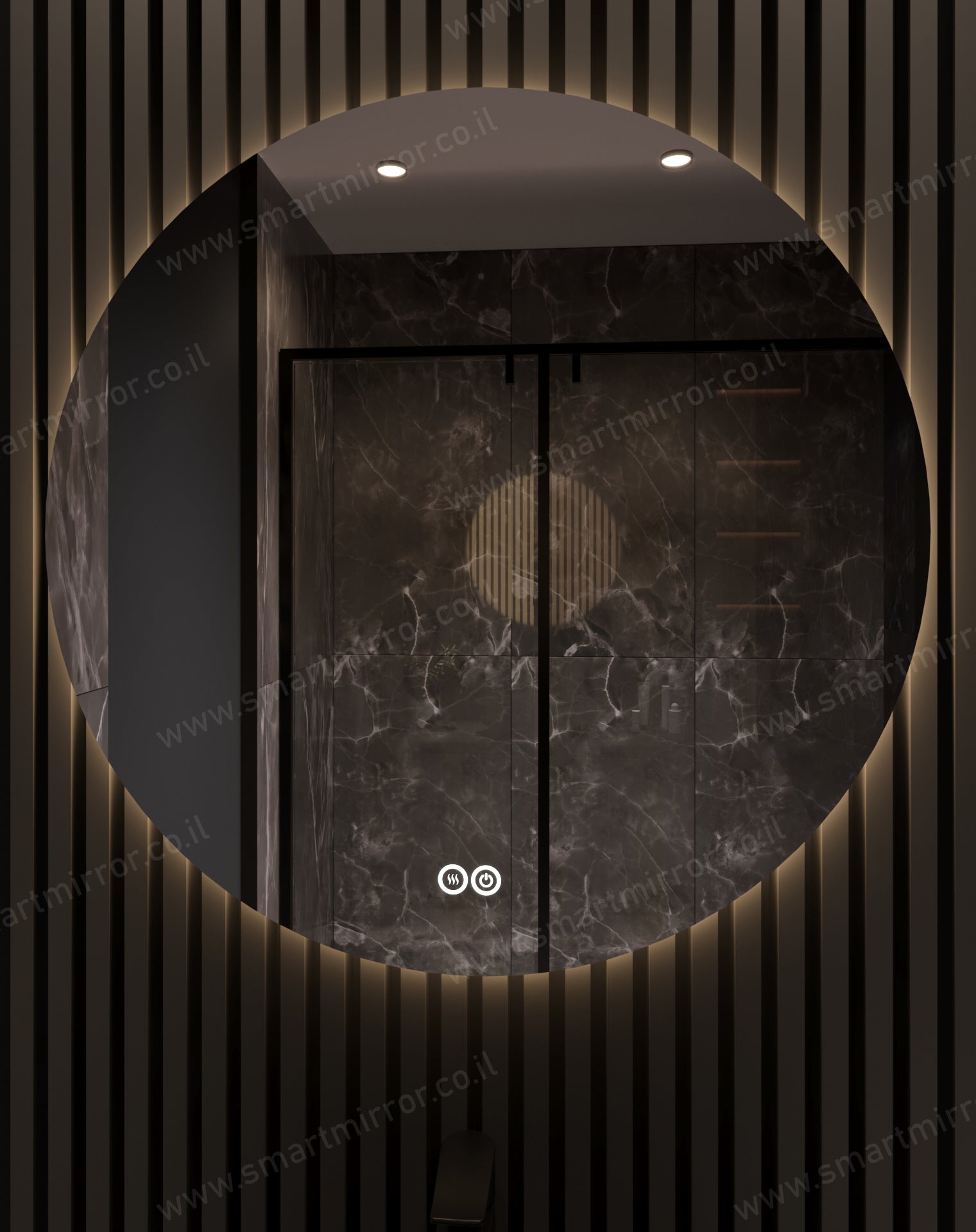 מראה עגולה עם תאורת LED אחורית ,ללא מסגרת