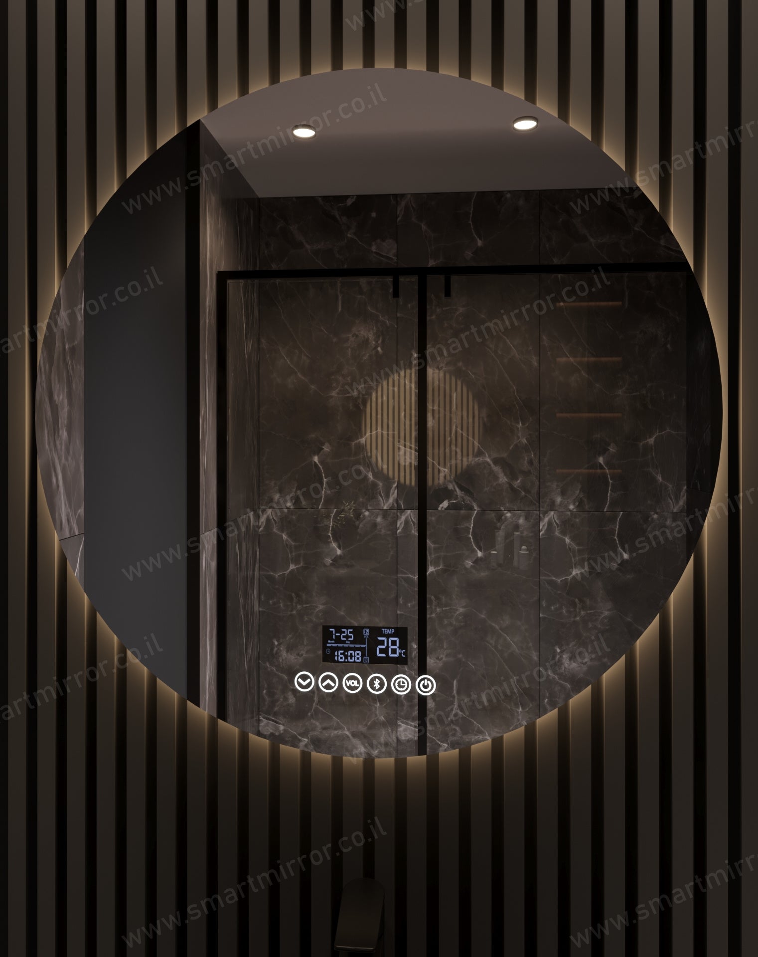 מראה עגולה עם תאורת LED אחורית ,ללא מסגרת