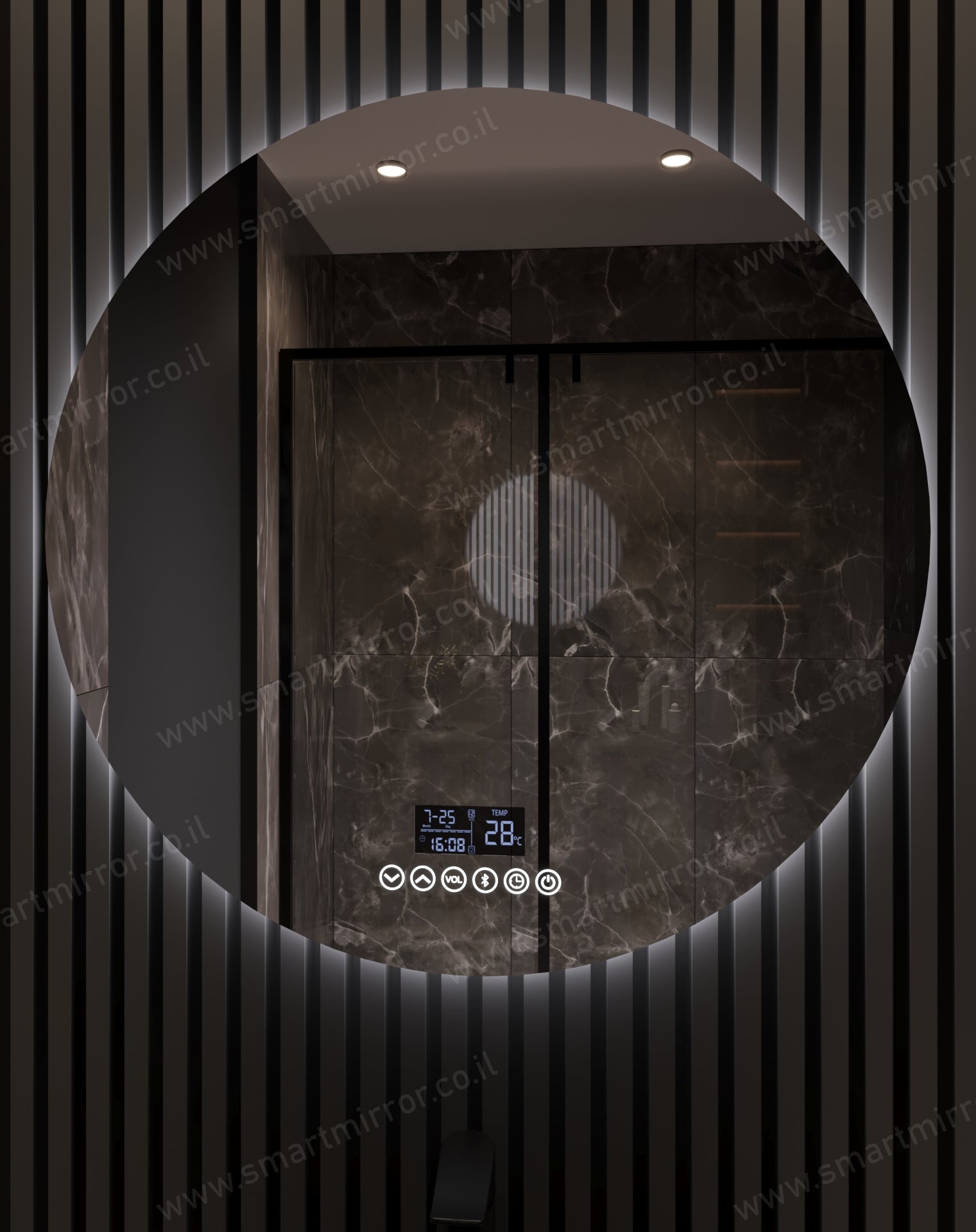 מראה עגולה עם תאורת LED אחורית ,ללא מסגרת